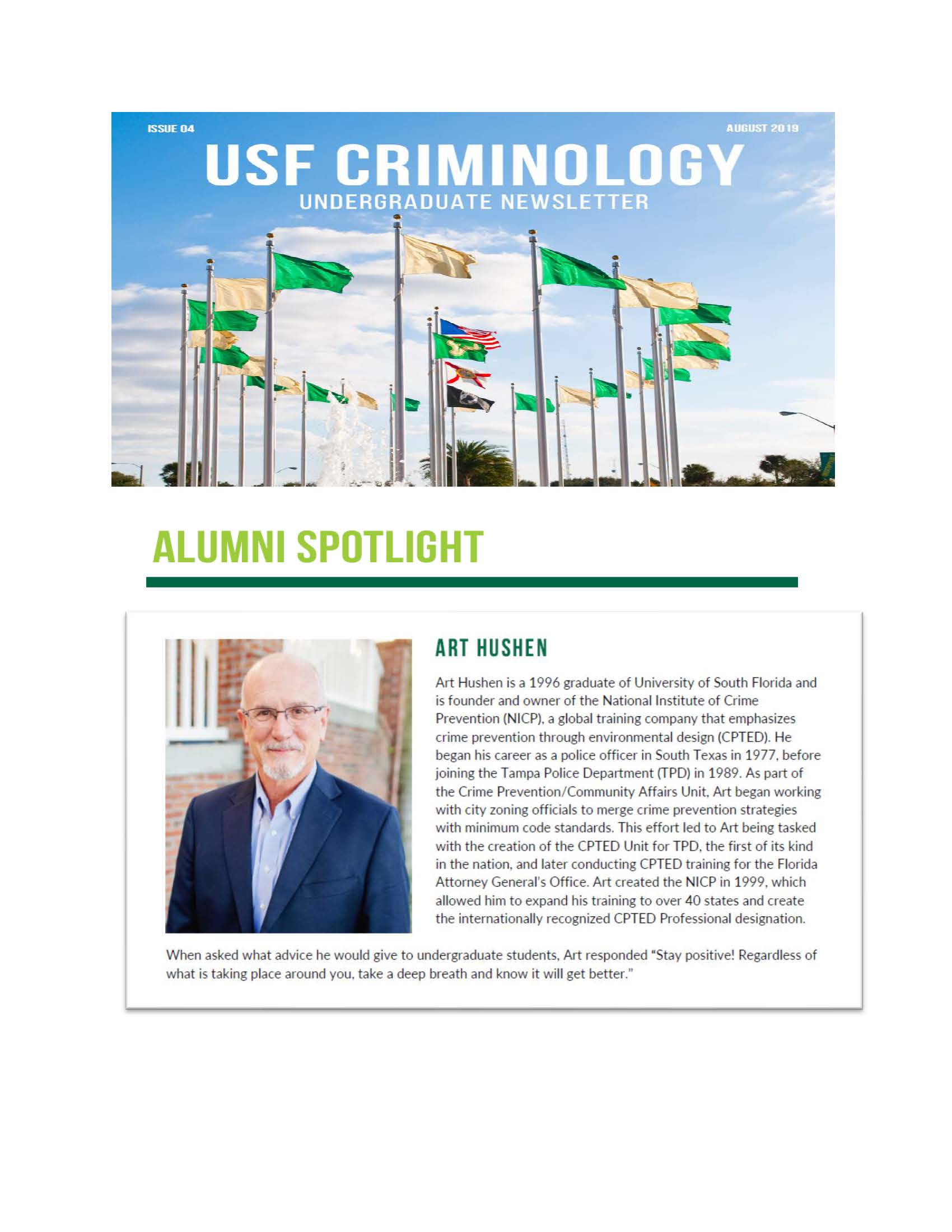 Shout Out to Art Hushen & the NICP in USF Criminology Newsletter – GO BULLS!
